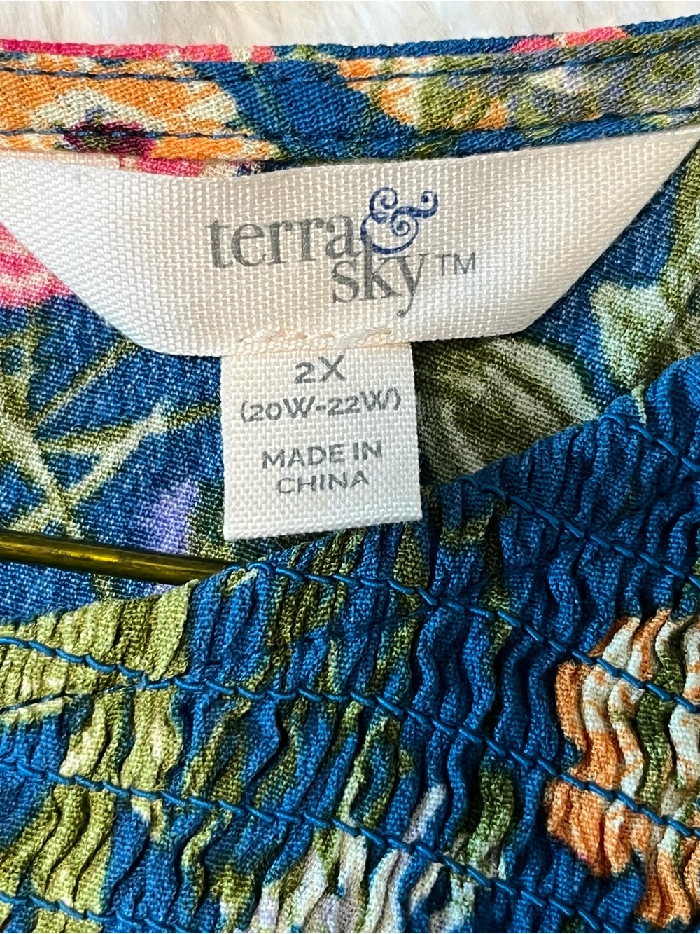 Terra & Sky Teal Floral Smocked Blouse with Pink Accents Size 2X - Picture 4 of 9